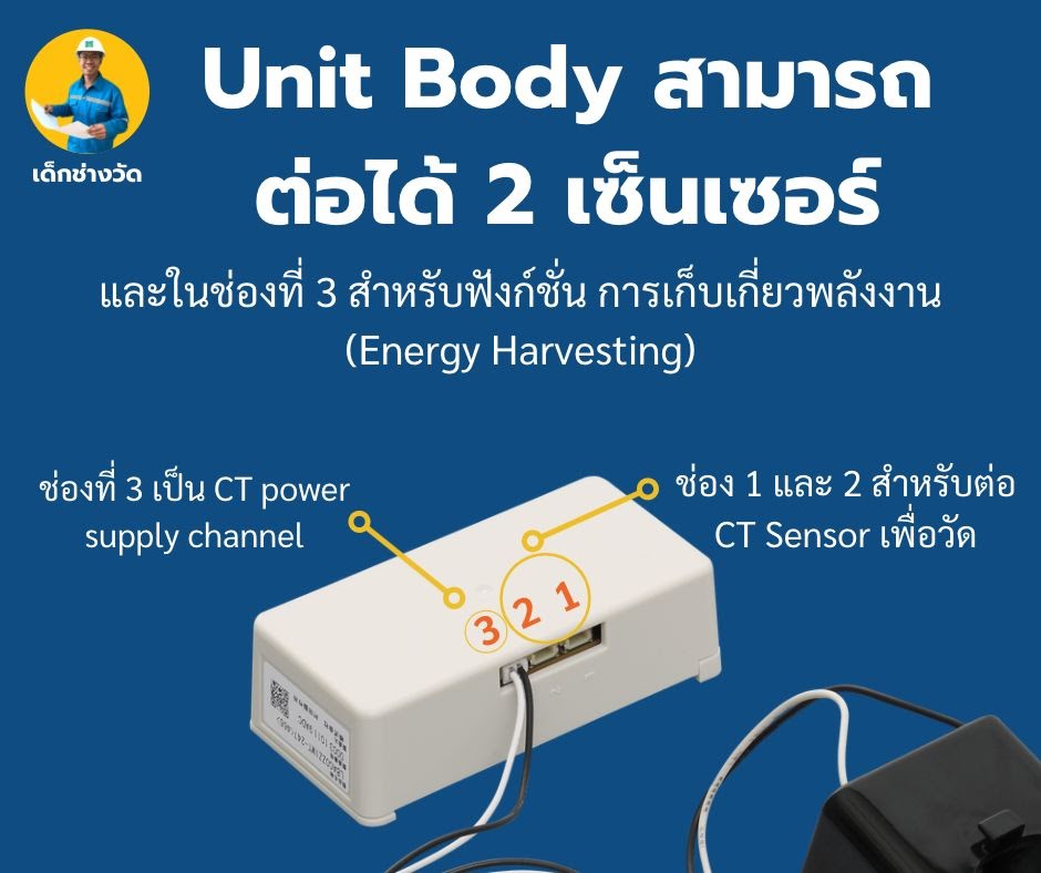 Unit body เป็นอุปกรณ์ที่ใช้ในการเชื่อมต่อสื่อสารระหว่างตัวเซ็นเซอร์วัดกระแสไฟฟ้า