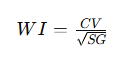 WI = \frac{CV}{\sqrt{SG}}