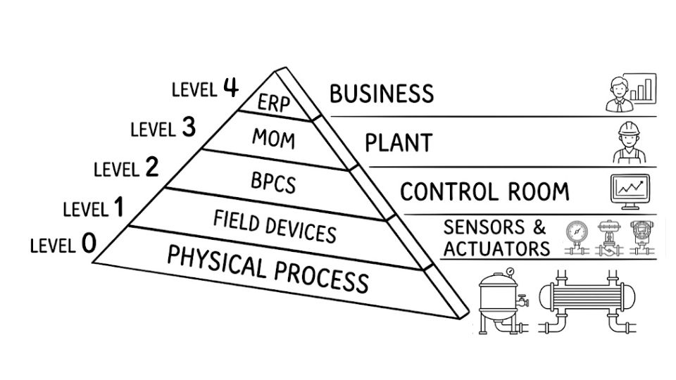 ภาพที่ 1 โมเดล Automation Pyramid ตามมาตรฐาน ISA-95 และ IEC 62264