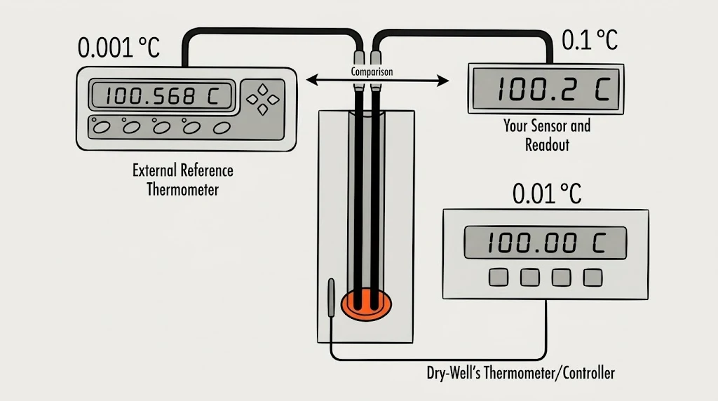 การสอบเทียบเซนเซอร์อุณหภูมิด้วย Dry-Well เทียบกับเทอร์โมมิเตอร์อ้างอิง