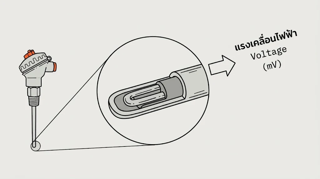 หลักการทำงานของ Thermocouple ปลายวัดสร้างแรงเคลื่อนไฟฟ้าระดับมิลลิโวลต์ (mV)
